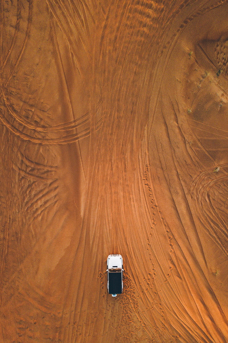 desert, car, aerial view, sand, traces, off-road, HD phone wallpaper