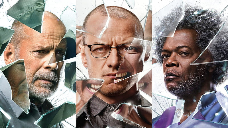 Glass (2019), poster, glass, movie, Bruce Willis, Samuel L Jackson, man, James McAvoy, actor, HD wallpaper