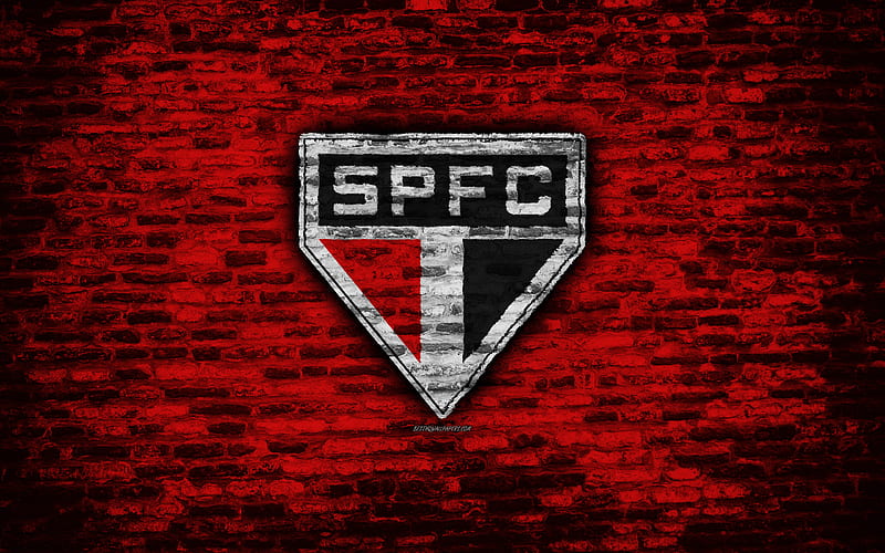 FC Sao Paulo emblem, Brazilian Seria A, grunge, soocer, Brazil, Sao Paulo, football club, brick texture, Sao Paulo FC, HD wallpaper