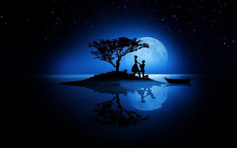 Magical moment, moon, full, valentine, sea, tree, fantasy, moon, water,  moment, HD wallpaper | Peakpx