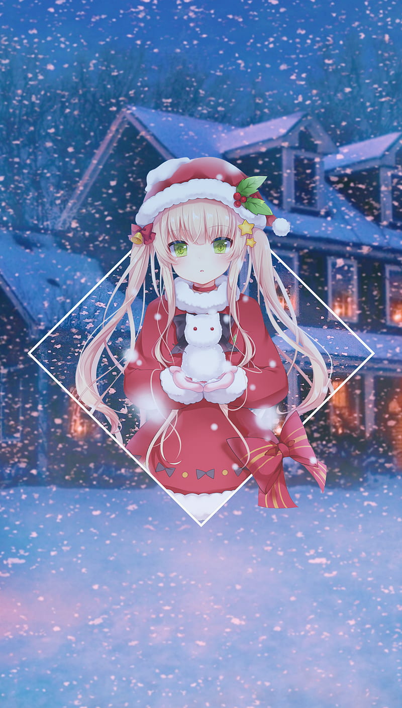 anime girls, anime, -in-, Christmas, Santa hats, HD phone wallpaper