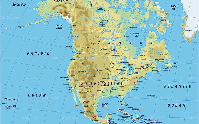 Geographic map of North America, USA map, North America continent ...