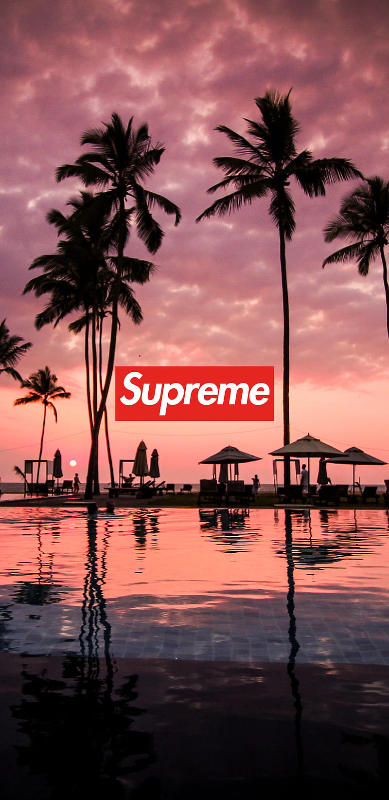 Supreme Sunset, clouds, dope, palm trees, red, river, swag, vacation, water, HD phone wallpaper