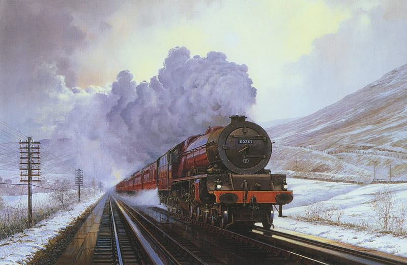 Princess Margaret Rose, railway, snow, trains, steam, winter, HD wallpaper