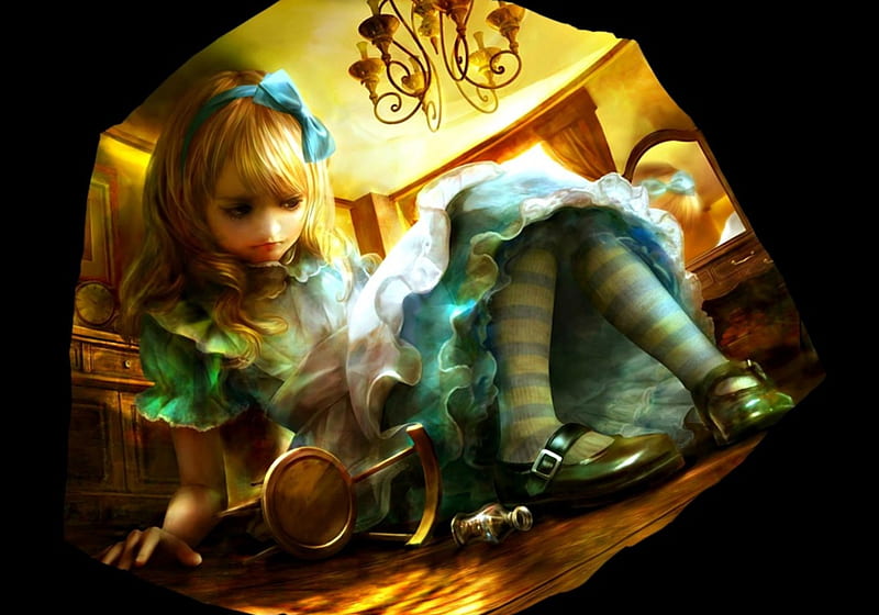 Alice in Wonderland, art, dress, alice, shu, wonderland, black, fantasy ...
