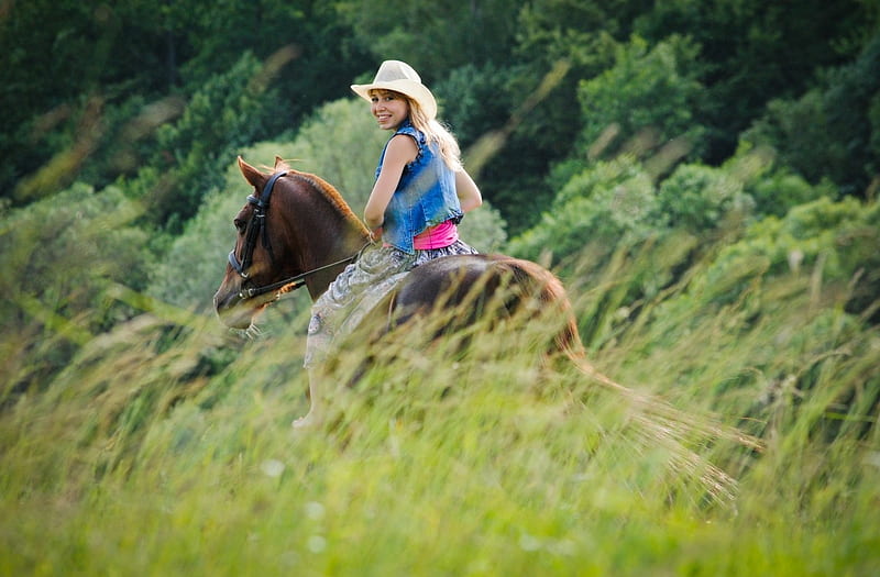 Riding, nature, horse, cowgirl, HD wallpaper | Peakpx