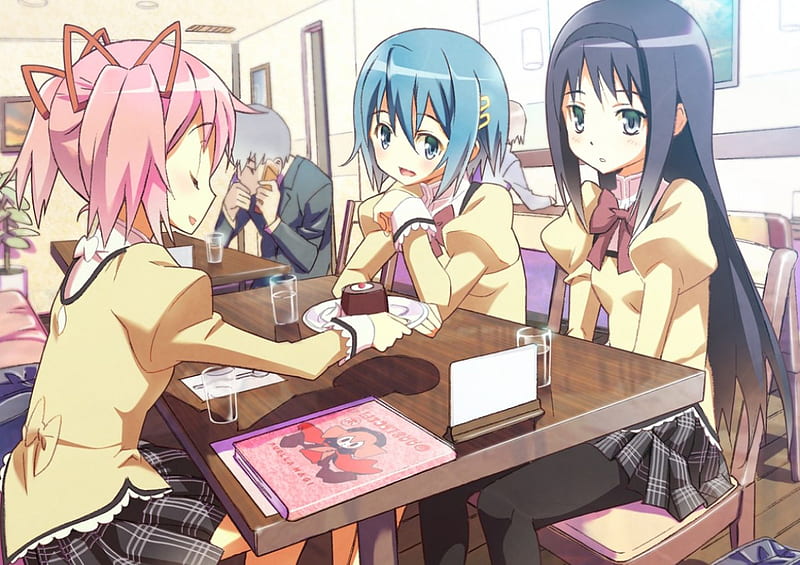 Time For Some Gossip, table, school, uniforms, lunchtime, anime, girls, students, HD wallpaper