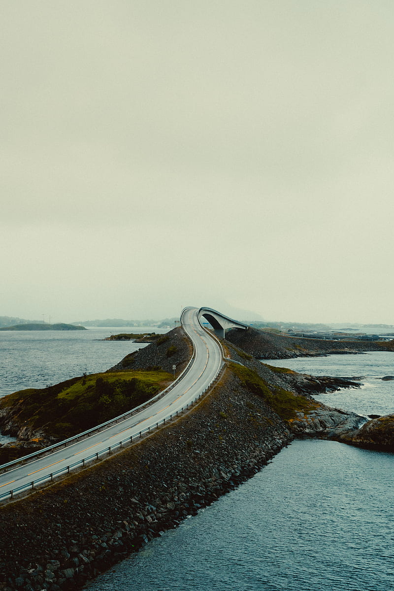 road, bridge, water, landscape, HD phone wallpaper