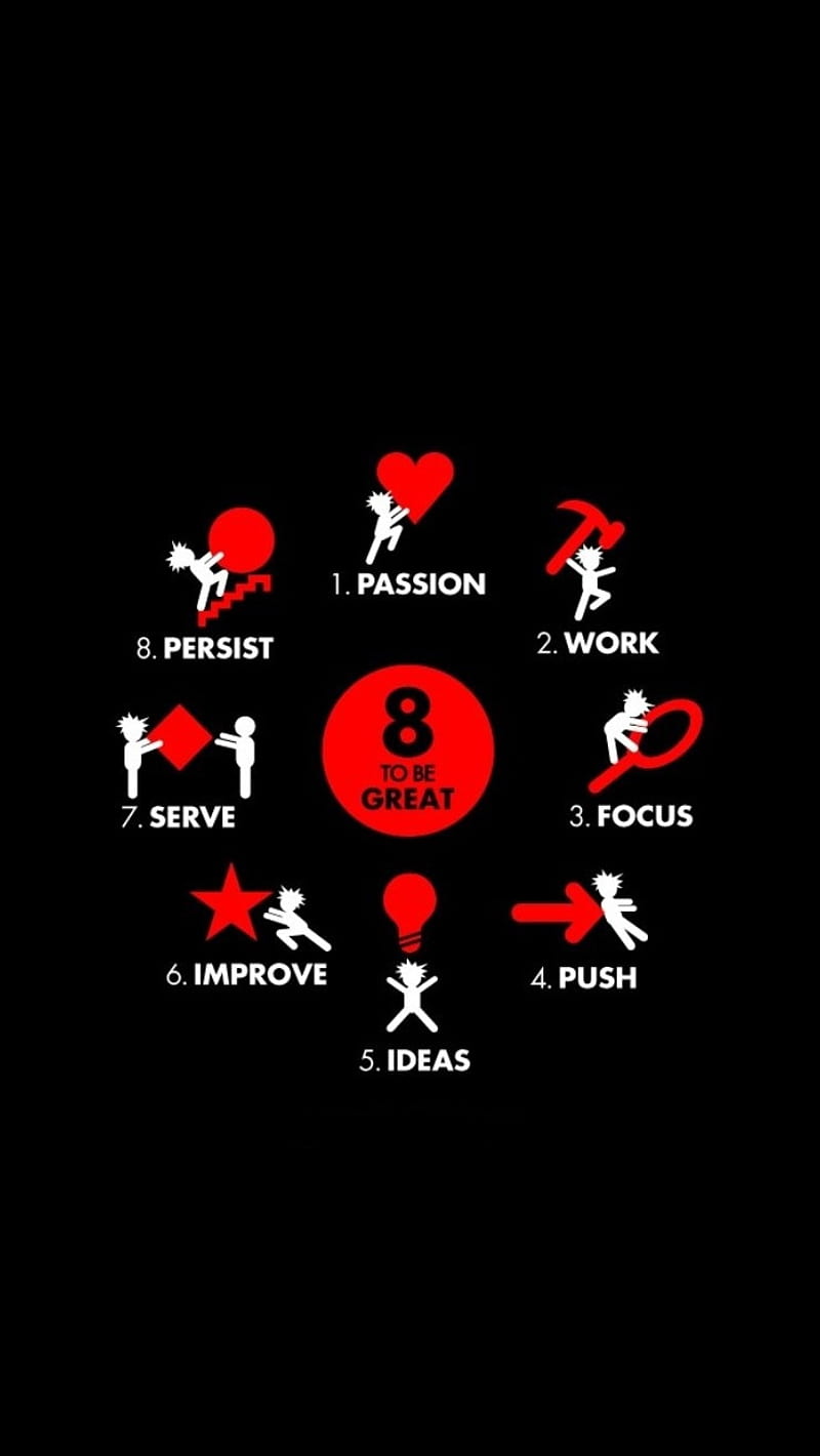 To Be Great, focus, ideas, improve, passion, persist, push, serve, work, HD phone wallpaper