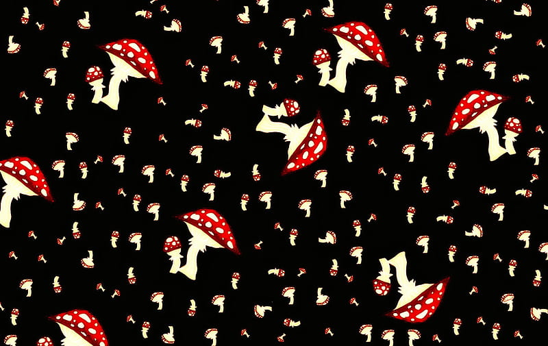 Mushrooms, red, texture, mushroom, black, by cehenot, abstract, HD wallpaper