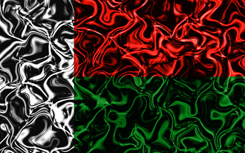 Flag of Madagascar, abstract smoke, Africa, national symbols, Madagascar flag, 3D art, Madagascar 3D flag, creative, African countries, Madagascar, HD wallpaper