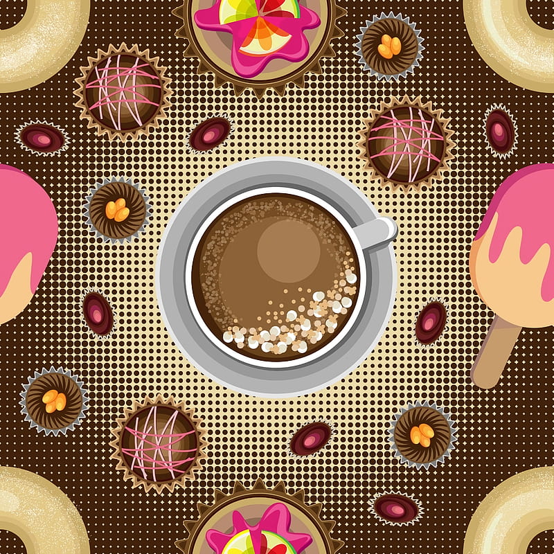 cup, cappuccino, candy, dessert, art, HD phone wallpaper