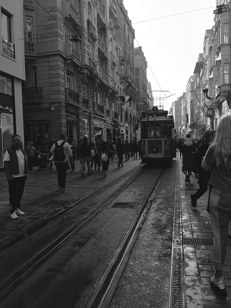 Istanbul Street, black, train, tramway, urban, white, HD phone wallpaper