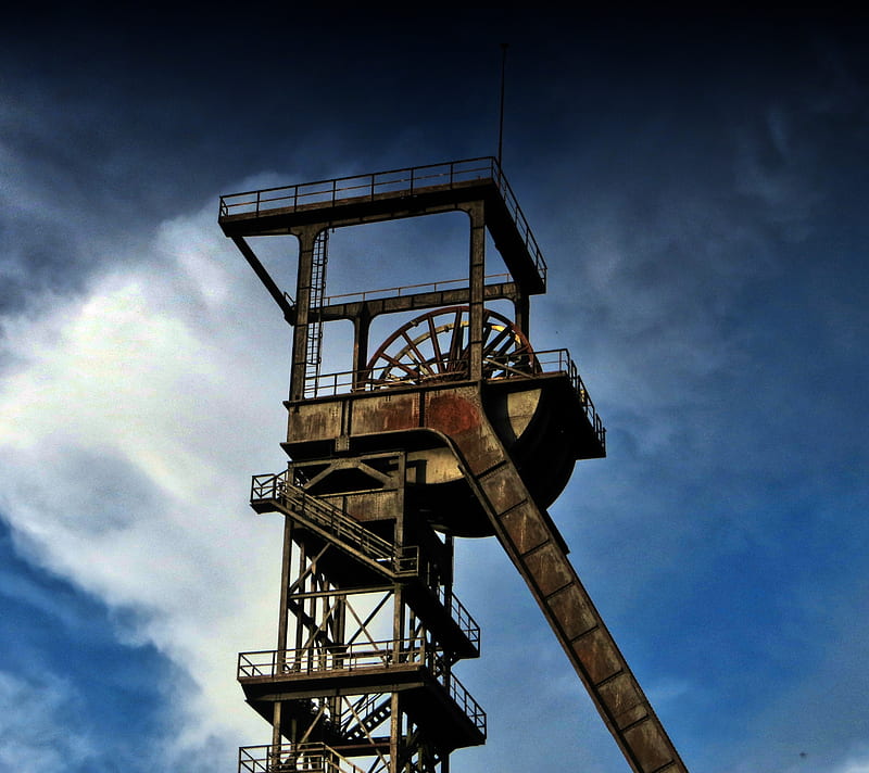 Mining tower, architecture, coal, foerderturm, headframe, mine, HD wallpaper