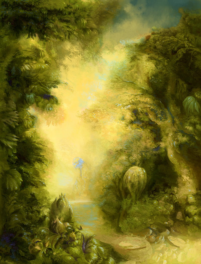 forest, plants, fantasy, paint, art, HD phone wallpaper