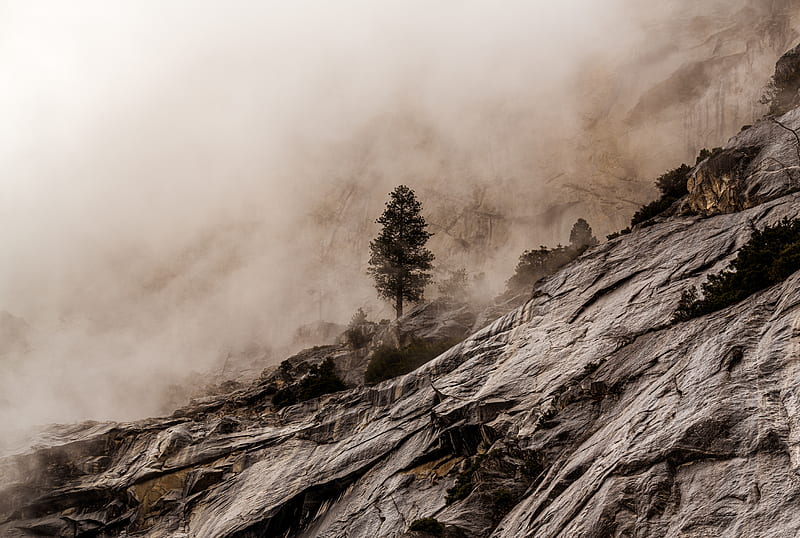 gray scale of foggy mountain, HD wallpaper