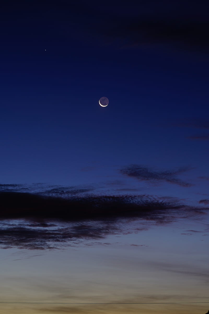 Moon sky, blue, moon, morning, night, sky, sunrise, sunset, HD phone wallpaper