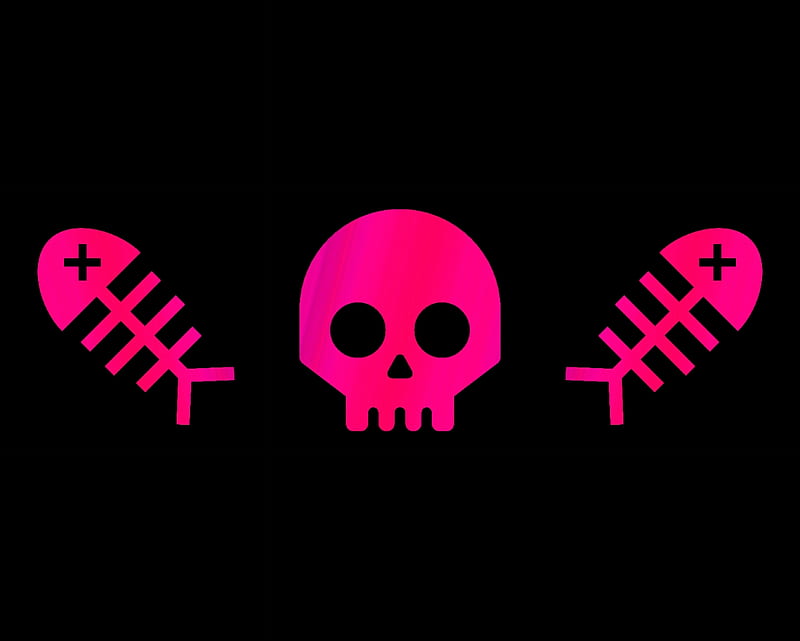 fishbone and skull, gizzzi, black, labrano, fishbone, pink, skull, HD wallpaper