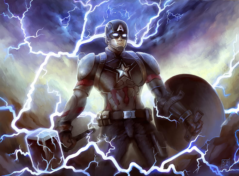 Captain America with Shield & Mjölnir, HD wallpaper