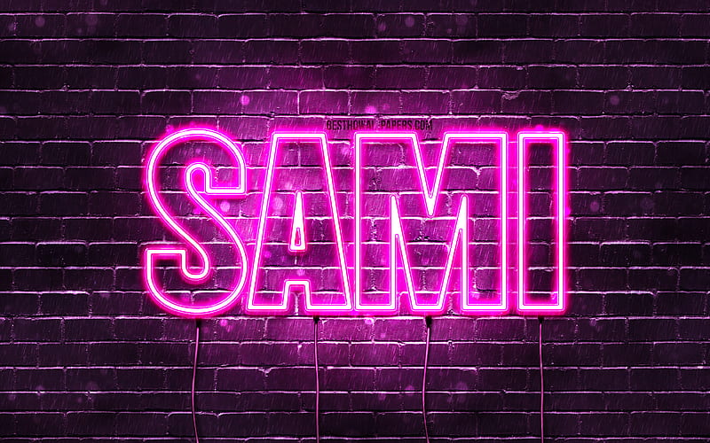 Sami, , with names, female names, Sami name, purple neon lights, Happy Birtay Sami, popular arabic female names, with Sami name, HD wallpaper