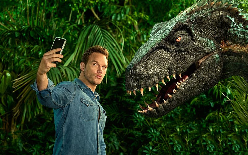 Dinosaur, Selfie, Movie, Jurassic Park, Chris Pratt, Jurassic World: Fallen Kingdom, HD wallpaper
