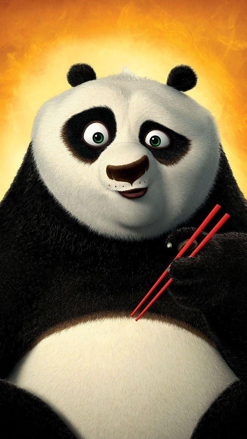 Kung Fu Panda With Chopsticks, kung fu panda, chopsticks, animated, panda, HD phone wallpaper