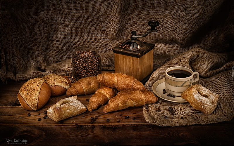 Coffee and Bread, coffee, brown, food, drink, bread, HD wallpaper