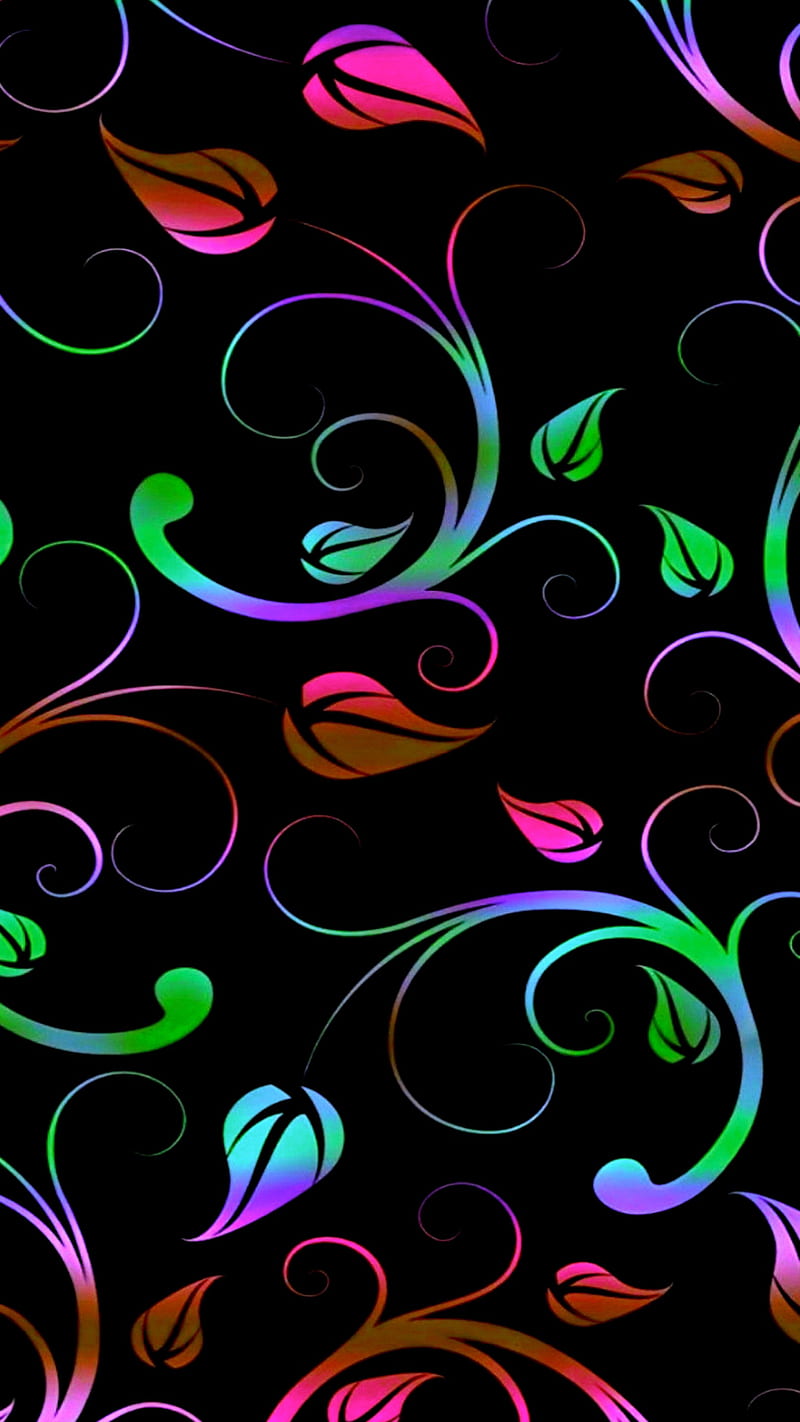 Vines Black Lighted, Abstract, Curious, Flowers, Nature, Neon, Other, Patterns, Vines, HD phone wallpaper