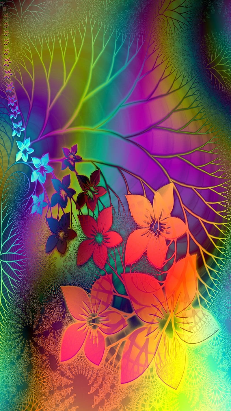 Psychedelic Flowers, abstract, beauty, nature, HD phone wallpaper