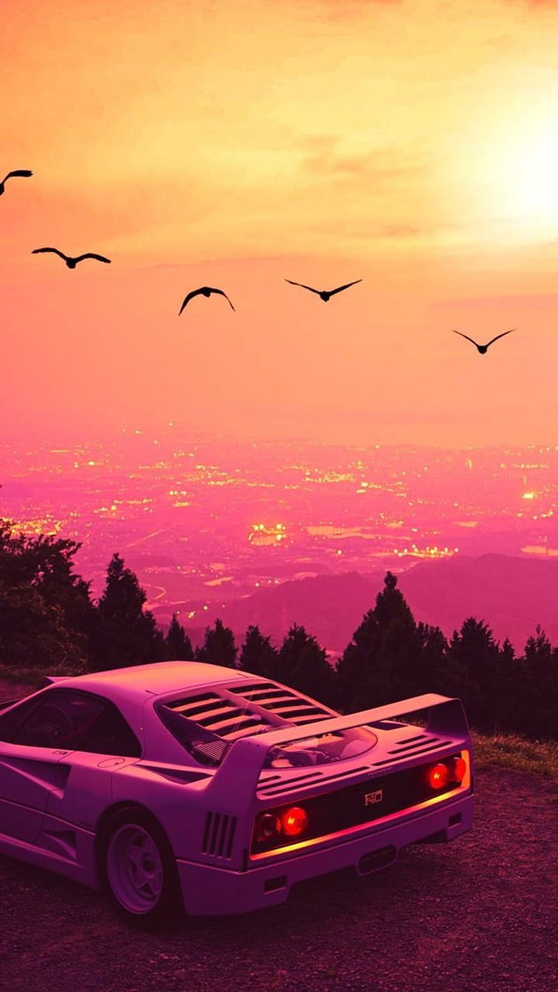 Ferrari F40, Cars, Sunset, automotive lighting, sky, Aesthetic, Orange,  Sun, HD phone wallpaper | Peakpx