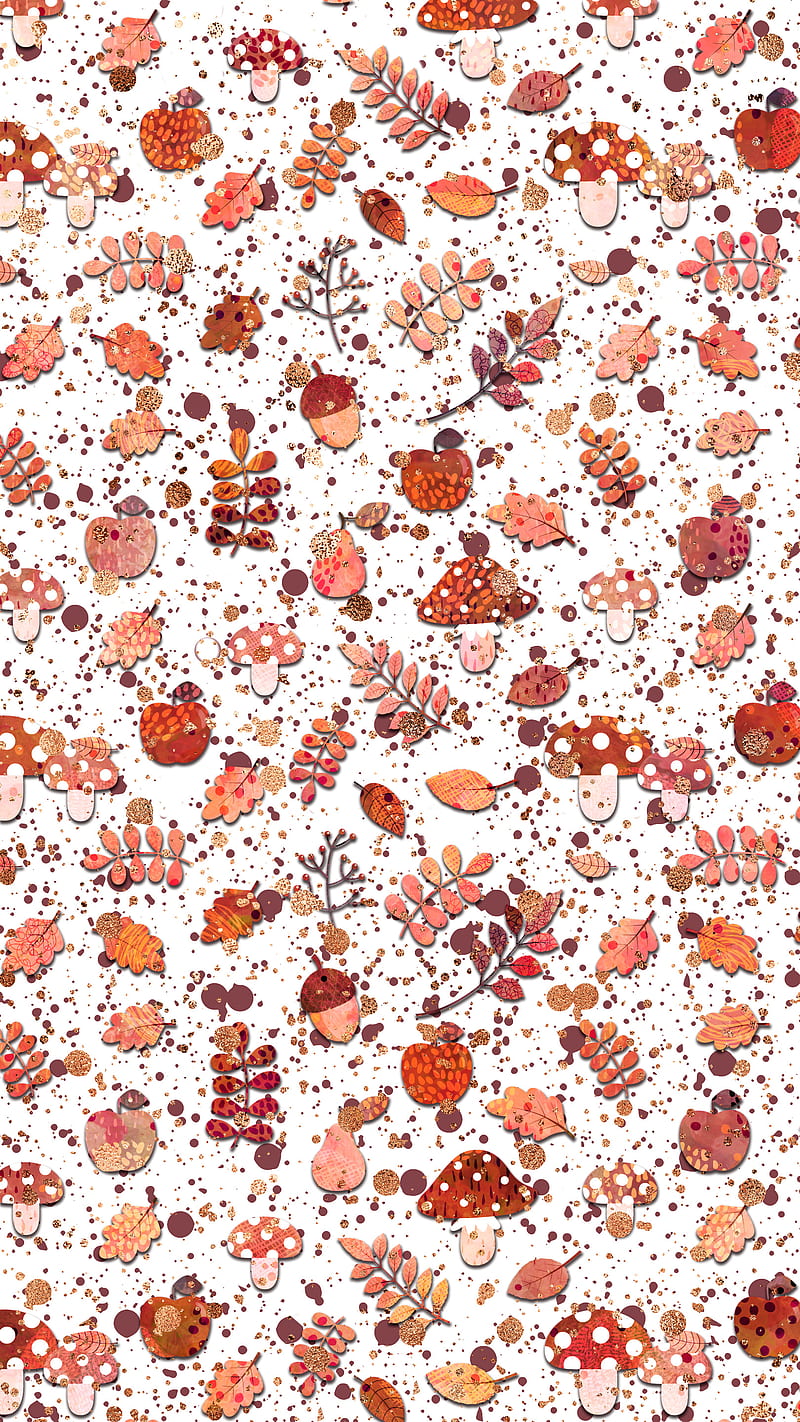 Brown Fall Mushrooms, Koteto, leaf; autumn; pattern; fall; cartoon; red;  twig; flat; simple; background; September; October, HD phone wallpaper |  Peakpx
