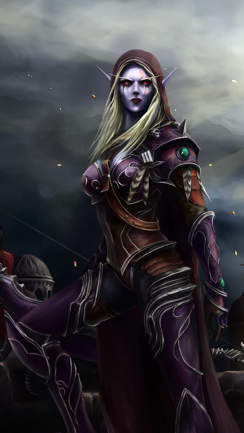 Sylvanas Windrunner, admirable, art, attractive, awesome, colors, desenho, landscape, painting, stylish, HD phone wallpaper