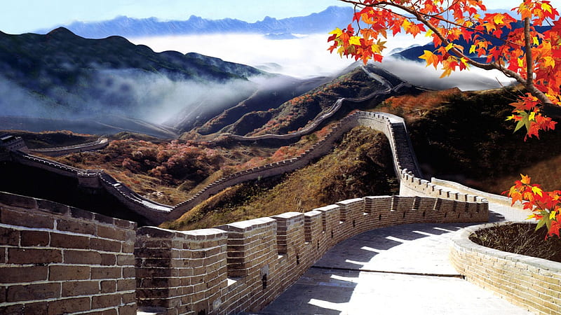La gran muralla china en otoño, otoño, árbol, montañas, nubes, pared, Fondo  de pantalla HD | Peakpx