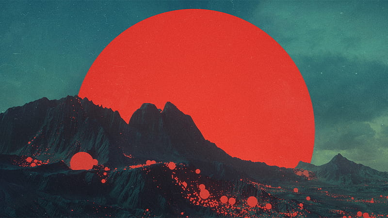 red moon, mountain, dawn, surface, Fantasy, HD wallpaper