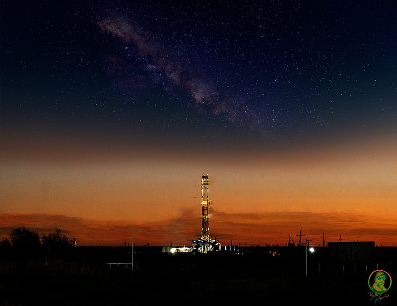 Drilling Rig , composite, milkyway, oilfield, sunset, HD wallpaper