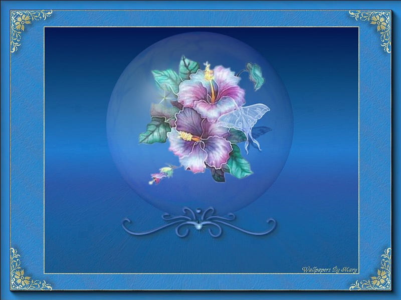 Soft Blue Florals, flowers, globes, florals, blue, HD wallpaper