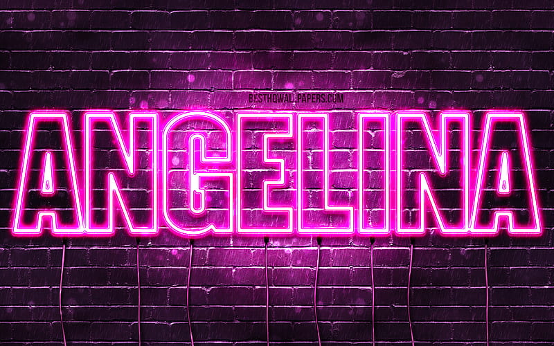 Angelina with names, female names, Angelina name, purple neon lights, horizontal text, with Angelina name, HD wallpaper
