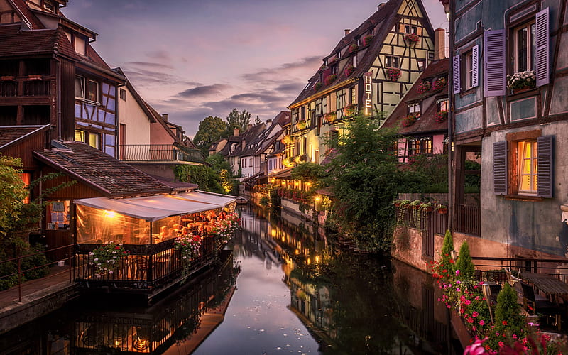 Colmar, Alsace, beautiful french city, evening, sunset, Colmar cityscape, Grand Est, Haut-Rhin, France, HD wallpaper