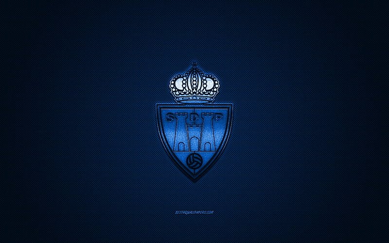 SD Ponferradina, Spanish football club, La Liga 2, blue logo, blue carbon fiber background, football, Ponferrada, Spain, SD Ponferradina logo, HD wallpaper