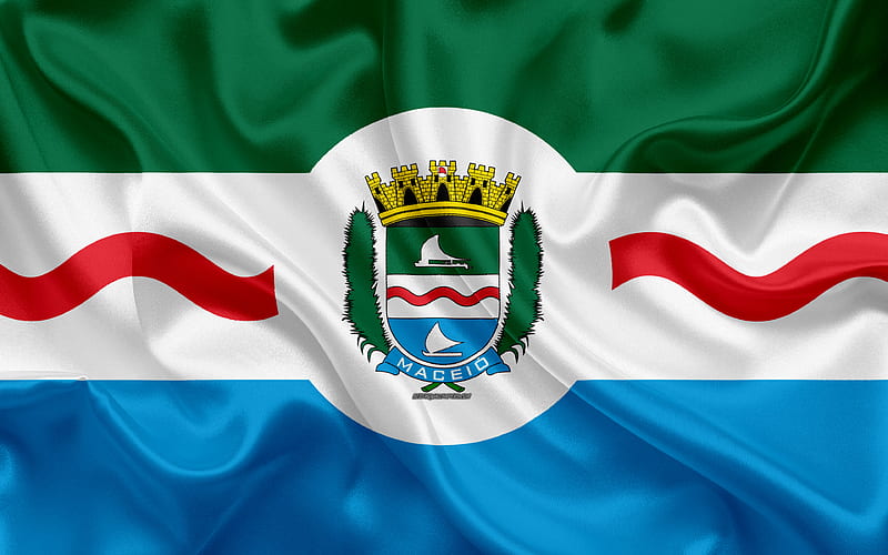 Flag of Maceio silk texture, Brazilian city, white green blue silk flag, Maceio flag, Alagoas, Brazil, art, South America, Maceio, HD wallpaper