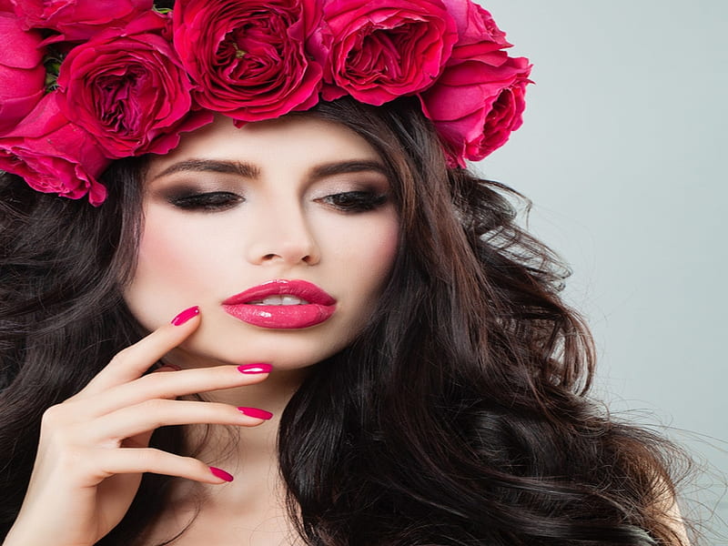 Pretty Woman Model Pretty Wreath Roses Hd Wallpaper Peakpx