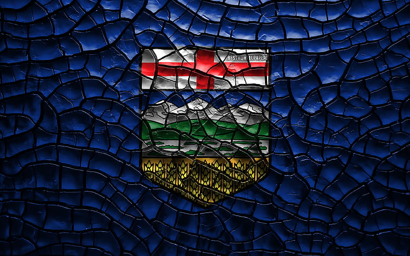Flag of Alberta canadian provinces, cracked soil, Canada, Alberta flag, 3D art, Alberta, Provinces of Canada, administrative districts, Alberta 3D flag, North America, HD wallpaper