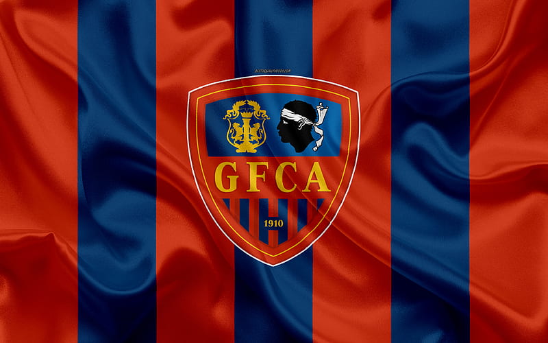 GFC Ajaccio silk texture, logo, red blue silk flag, French football club, emblem, Ligue 2, Ajaccio, France, football, Gazelec Ajaccio, HD wallpaper