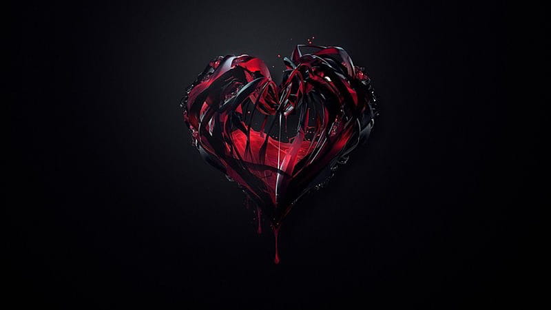 Red Heart Stone In Black Background Black, HD wallpaper