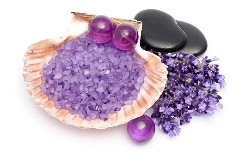 stones, shells, lavender, therapy, lavenders, bath, lavender, stones, shell, stone, shells, massage, HD wallpaper
