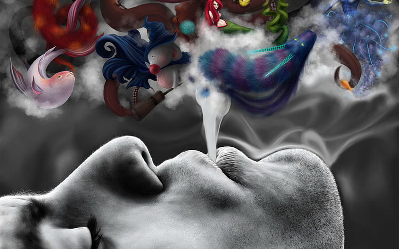 fantasy smoke imaging, cg, mens, colors, black, man, imaging, fantasy, weird, anime, smoke, white, other, HD wallpaper