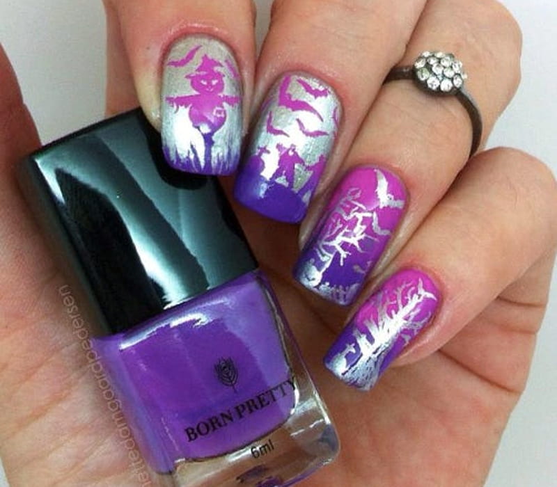 Scarecrow Nail Art, Purple, Art, Scarecrow, Nail, Bats, HD wallpaper