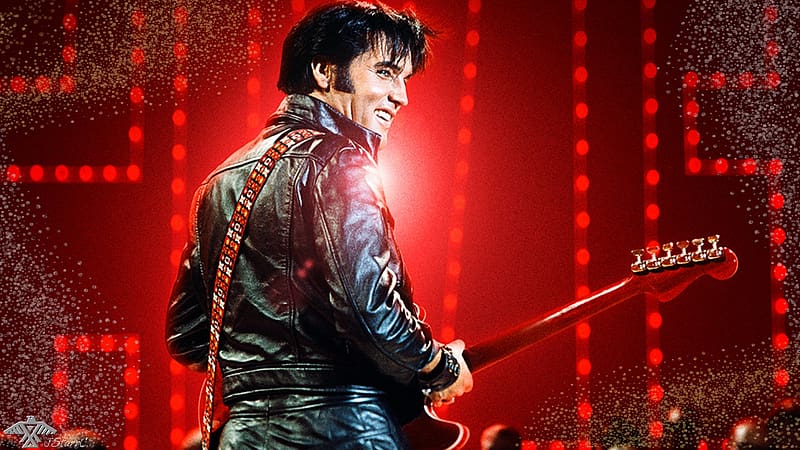 Elvis Presley, instrument, actir, man, red, guitar, actor, singer, HD wallpaper