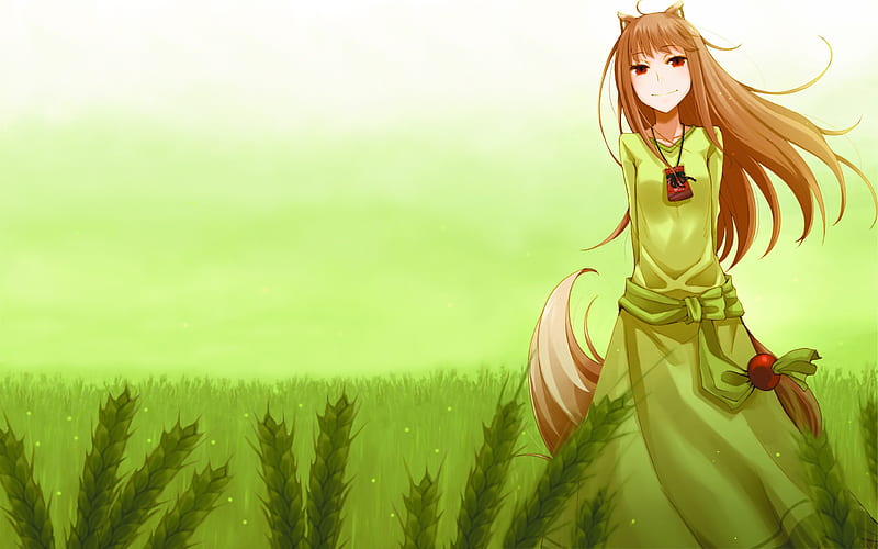 Spice and Wolf, green, horo, holo, wolf, HD wallpaper