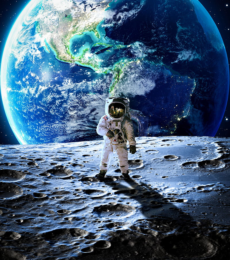 Astronaut on the moon . Astronauts on the moon, Astronaut, Earth from